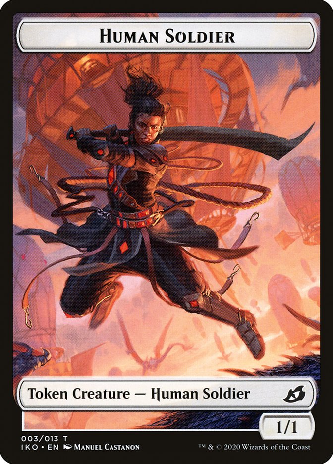 Dinosaur Beast // Human Soldier (003) Double-Sided Token [Ikoria: Lair of Behemoths Tokens] MTG Single Magic: The Gathering | Red Claw Gaming