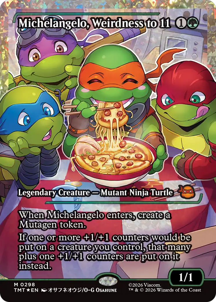Michelangelo, Weirdness to 11 (Showcase) (Fracture Foil) [Teenage Mutant Ninja Turtles] MTG Single Magic: The Gathering | Red Claw Gaming