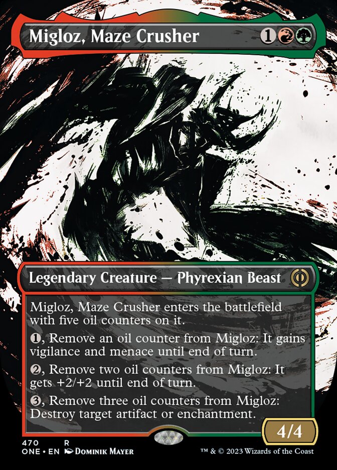 Migloz, Maze Crusher (Borderless Ichor Step-and-Compleat Foil) [Phyrexia: All Will Be One] MTG Single Magic: The Gathering | Red Claw Gaming