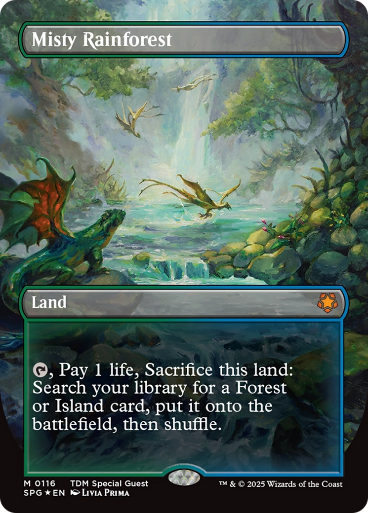 Misty Rainforest (Borderless) (Dragonscale Foil) [Tarkir: Dragonstorm Special Guests] MTG Single Magic: The Gathering | Red Claw Gaming