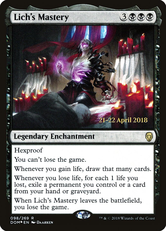 Lich's Mastery [Dominaria Prerelease Promos] MTG Single Magic: The Gathering | Red Claw Gaming