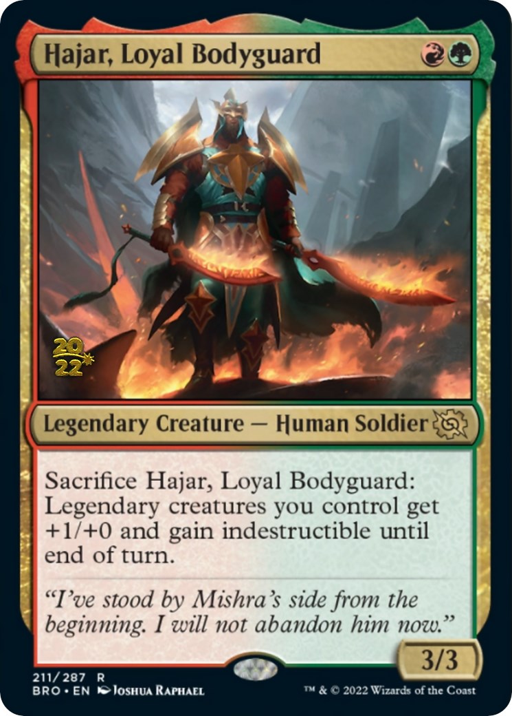 Hajar, Loyal Bodyguard [The Brothers' War Prerelease Promos] MTG Single Magic: The Gathering | Red Claw Gaming