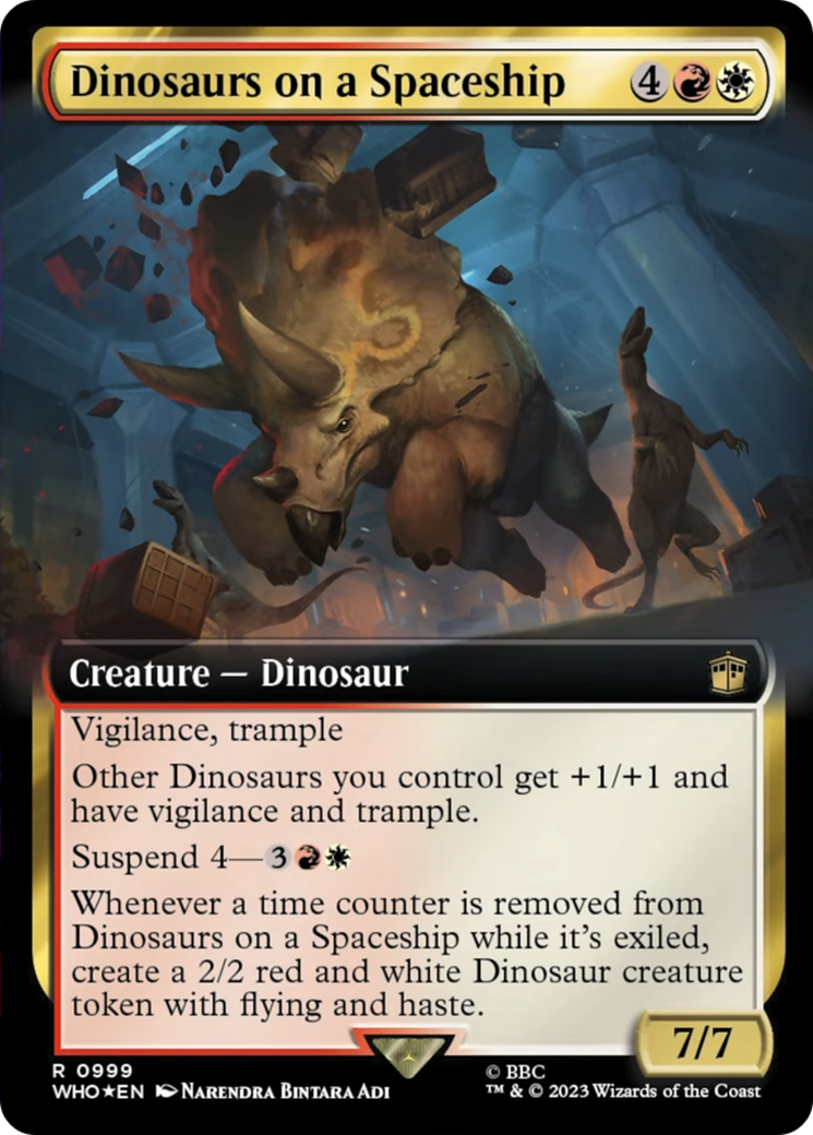 Dinosaurs on a Spaceship (Extended Art) (Surge Foil) [Doctor Who] MTG Single Magic: The Gathering | Red Claw Gaming