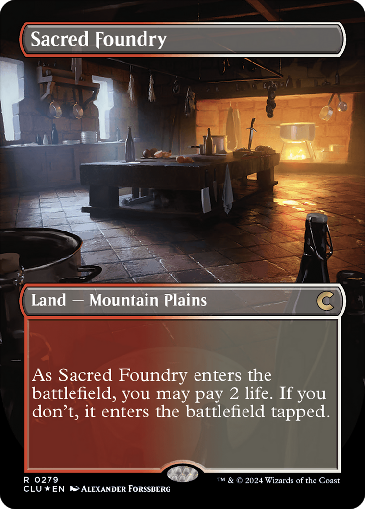 Sacred Foundry (Borderless) [Ravnica: Clue Edition] MTG Single Magic: The Gathering | Red Claw Gaming