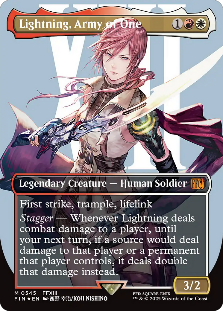 Lightning, Army of One (Borderless) (Surge Foil) [FINAL FANTASY] MTG Single Magic: The Gathering | Red Claw Gaming