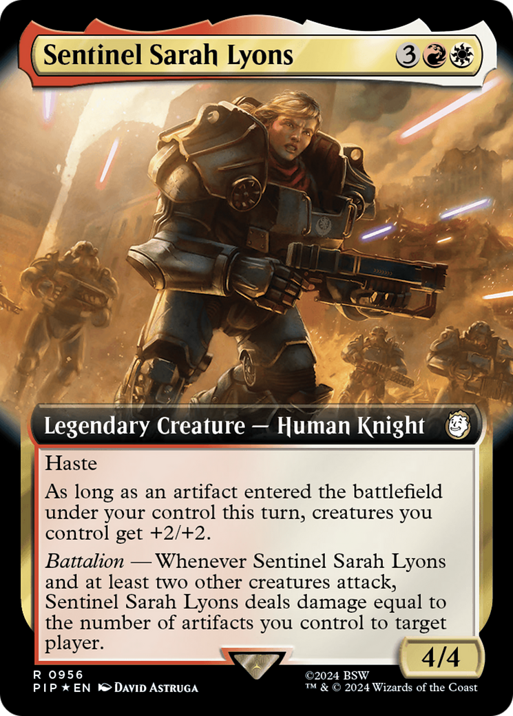 Sentinel Sarah Lyons (Extended Art) (Surge Foil) [Fallout] MTG Single Magic: The Gathering | Red Claw Gaming