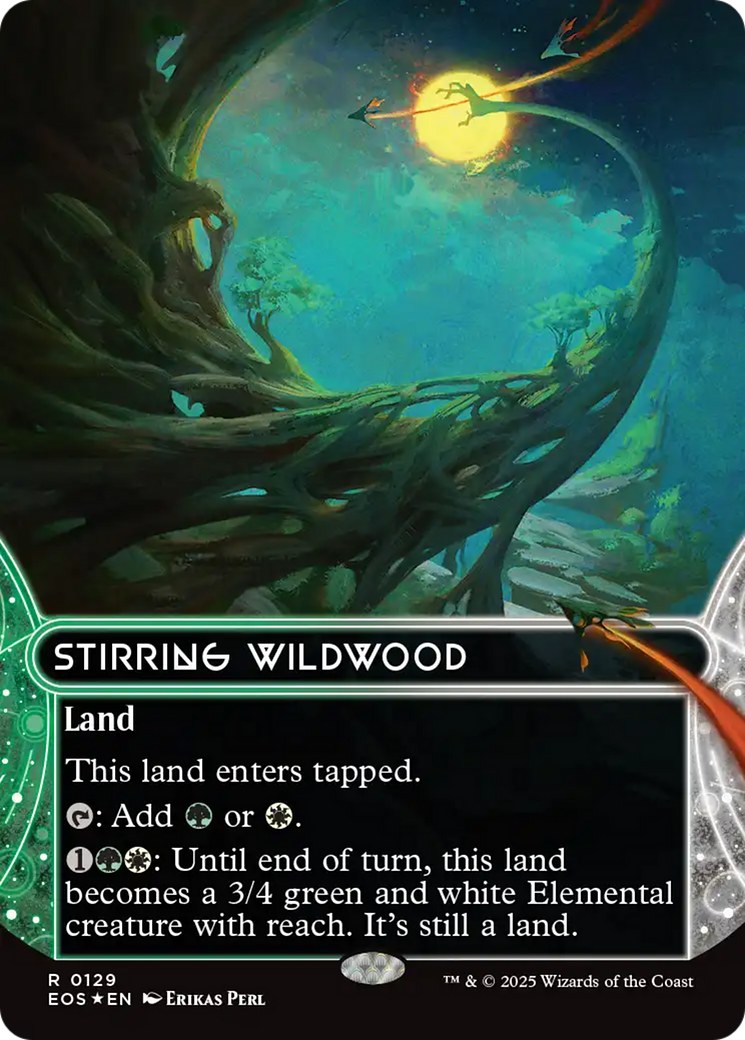 Stirring Wildwood (0129) (Borderless) (Galaxy Foil) [Edge of Eternities: Stellar Sights] MTG Single Magic: The Gathering | Red Claw Gaming