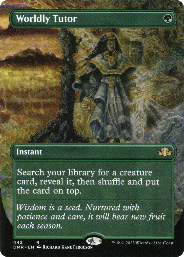 Worldly Tutor (Borderless Alternate Art) [Dominaria Remastered] MTG Single Magic: The Gathering | Red Claw Gaming
