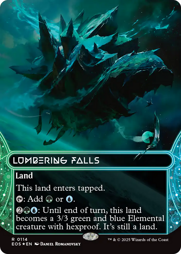 Lumbering Falls (0114) (Borderless) (Galaxy Foil) [Edge of Eternities: Stellar Sights] MTG Single Magic: The Gathering | Red Claw Gaming
