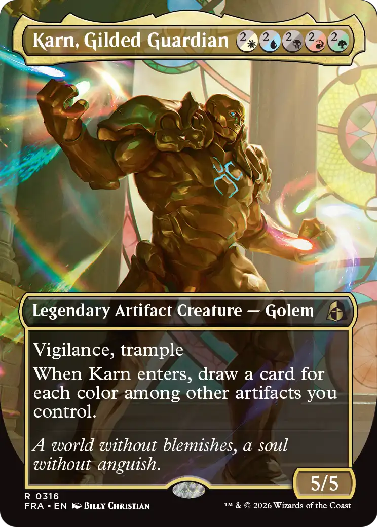 Karn, Gilded Guardian (Borderless) [Reality Fracture] | Red Claw Gaming