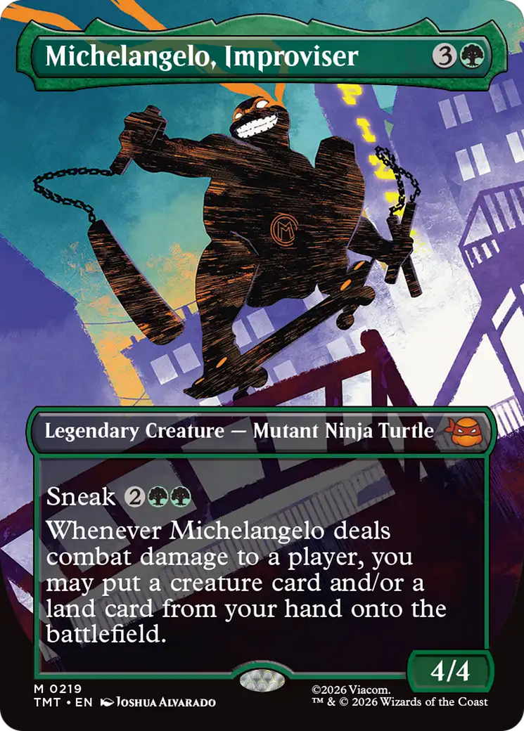 Michelangelo, Improviser (Borderless) [Teenage Mutant Ninja Turtles] MTG Single Magic: The Gathering | Red Claw Gaming