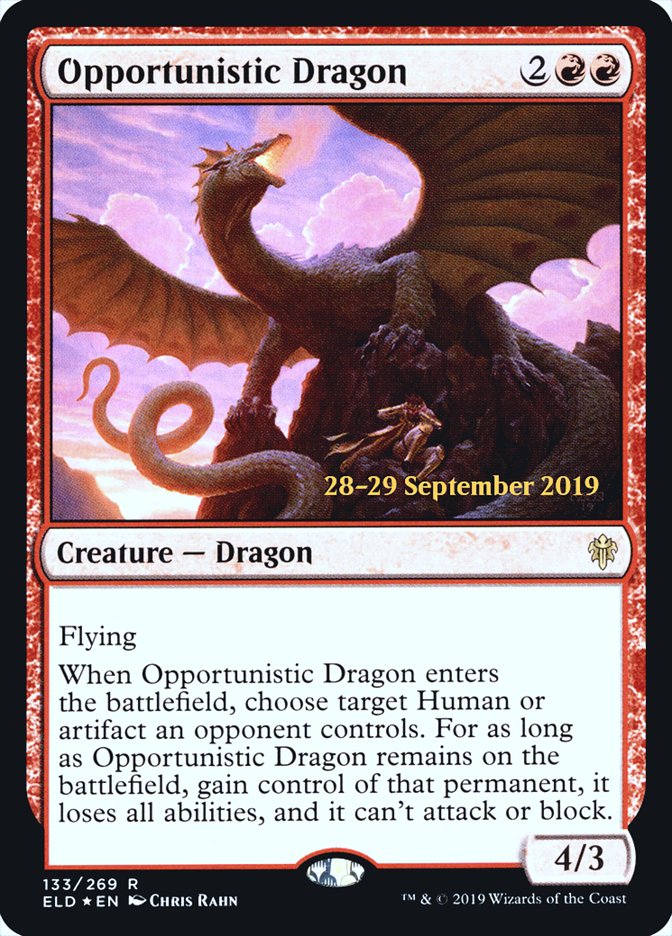 Opportunistic Dragon [Throne of Eldraine Prerelease Promos] MTG Single Magic: The Gathering | Red Claw Gaming