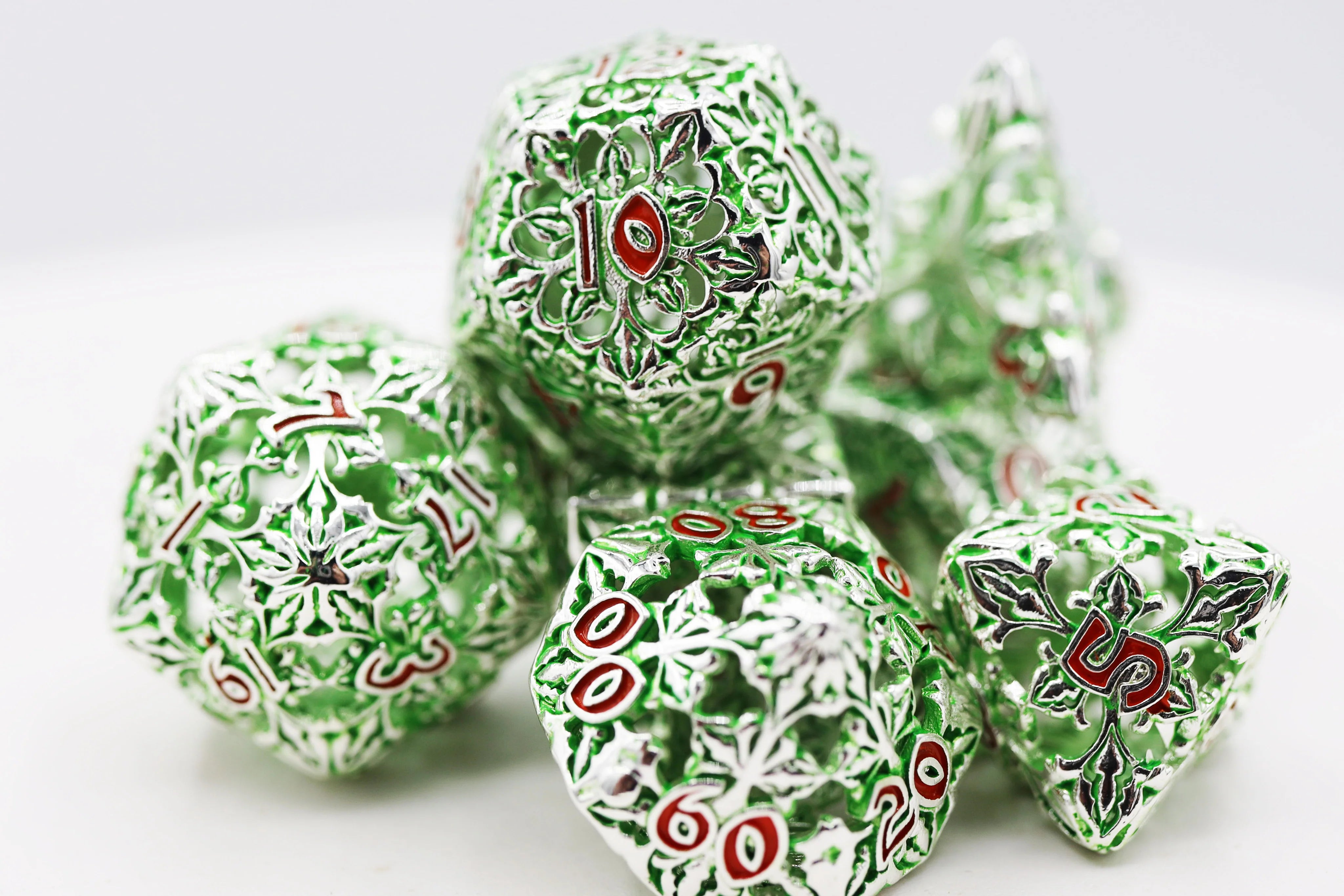 FLEUR DE LIS: GREEN- HOLLOW METAL RPG DICE SET | Red Claw Gaming