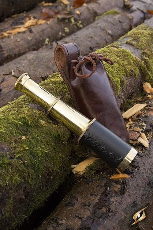 Telescope With Leather Pouch - Brass LARP Iron Fortress | Red Claw Gaming