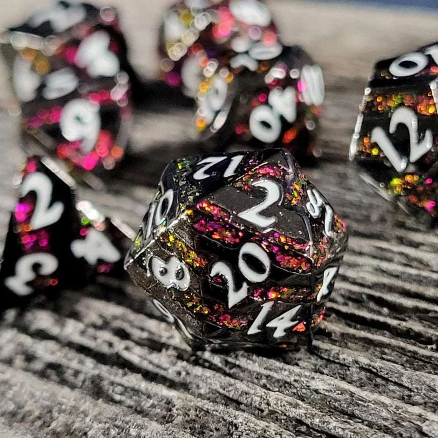 Mini Dark Sakura Metal RPG Dice Set D&D Accessory Forged Gaming    | Red Claw Gaming