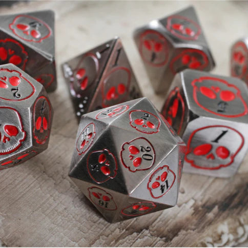 Necro Steel 7-Piece Metal Dice Set D&D Accessory Forged Gaming    | Red Claw Gaming