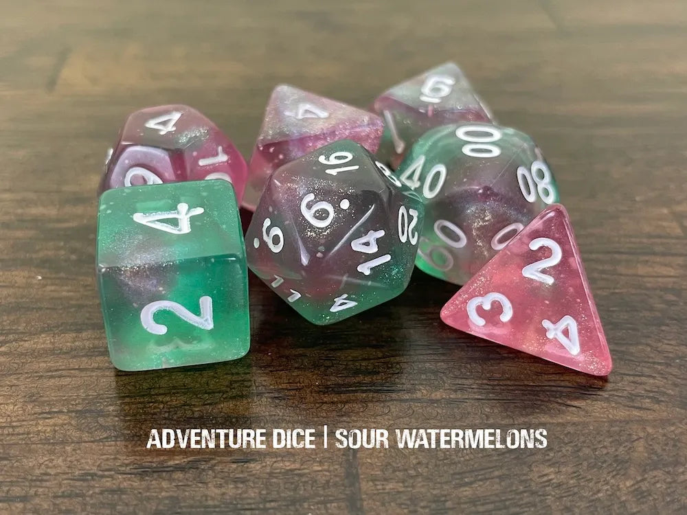 Adventure Dice Sour Watermelons dice set Dice & Counters Adventure Dice | Red Claw Gaming