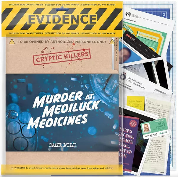 CRYPTIC KILLERS: MURDER AT MEDILUCK MEDICINES Board Game Cryptic Killers | Red Claw Gaming