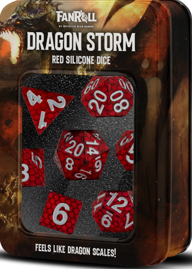 Silicone 7 Dice Set Sharp Edge Dragon Storm Red Dice FanRoll Dice    | Red Claw Gaming