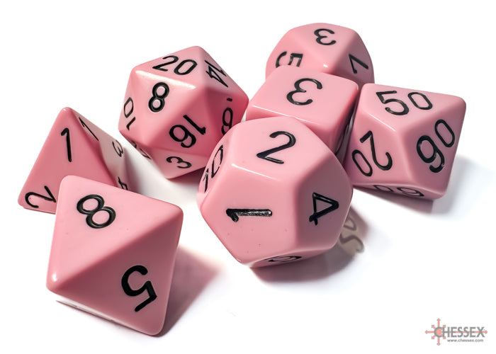 Opaque Pastel Pink/Black 7-Die Set Dice Chessex    | Red Claw Gaming