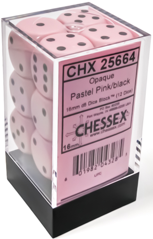 Opaque Pastel Pink/Black 16mm D6 Dice Chessex    | Red Claw Gaming
