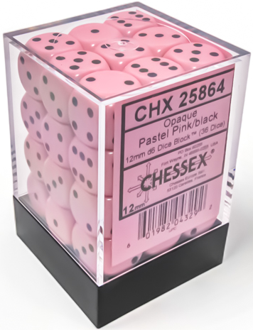 Opaque Pastel Pink/Black 12mm D6 Dice Chessex    | Red Claw Gaming