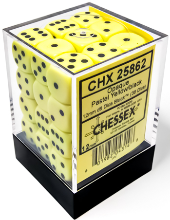 Opaque Pastel Yellow/Black 12mm D6 Dice Chessex    | Red Claw Gaming