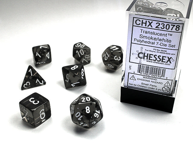 TRANSLUCENT SMOKE WITH WHITE 7-DIE Dice Chessex    | Red Claw Gaming