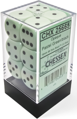 Opaque Pastel Green/Black 16mm D6 Dice Chessex    | Red Claw Gaming