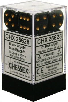 Opaque Black/Gold 16mm D6 Dice Chessex    | Red Claw Gaming