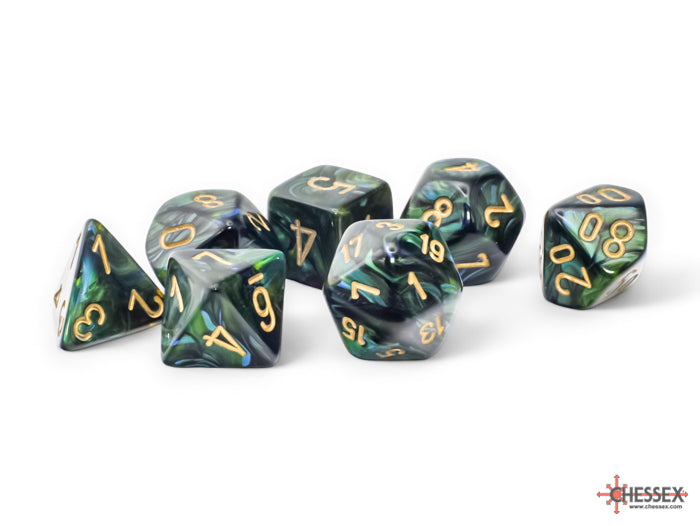 SCARAB 7-DIE SET MEGA-HEDRAL JADE/GOLD Dice Chessex    | Red Claw Gaming