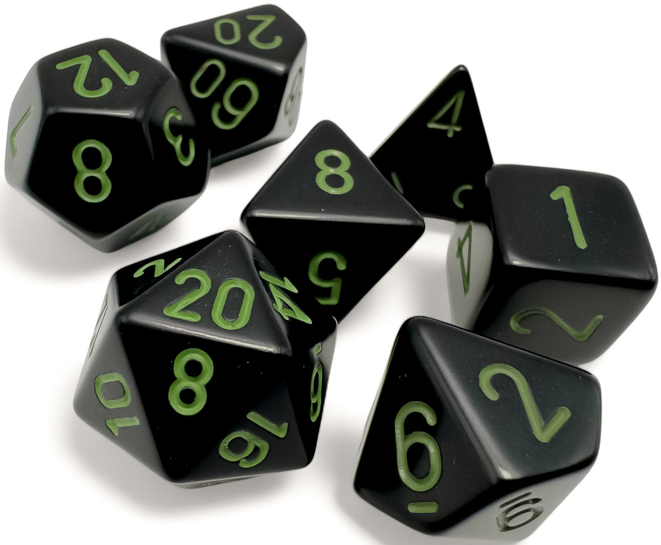Opaque Black/Green 7-Die Set Dice Chessex    | Red Claw Gaming