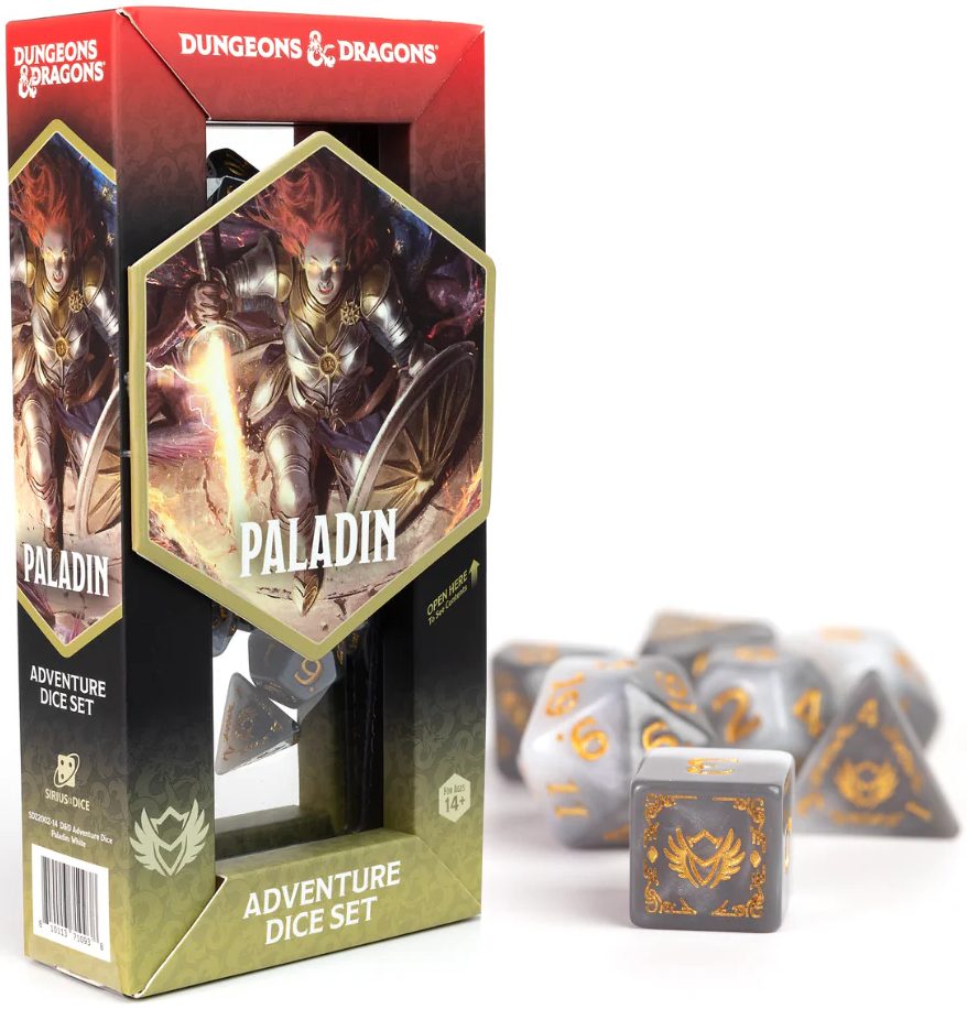 D&D ADVENTURE DICE PALADIN: WHITE / GREY Dice Cup Sirius Dice | Red Claw Gaming