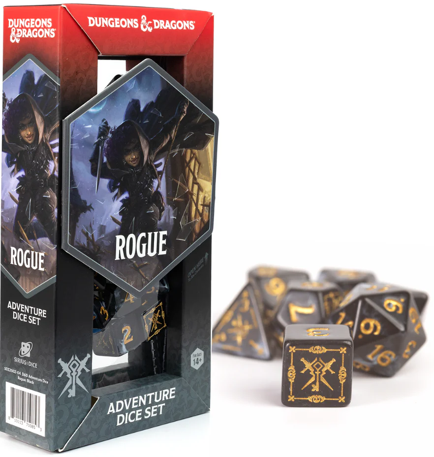 D&D ADVENTURE DICE ROGUE: BLACK Dice Cup Sirius Dice | Red Claw Gaming