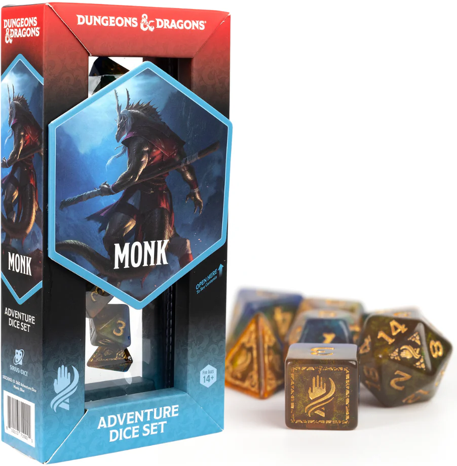D&D ADVENTURE DICE MONK: BLUE / GOLD Dice Cup Sirius Dice | Red Claw Gaming