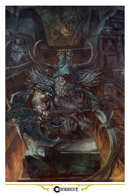 CONQUEST ICONIC ART PRINT - THE DWEGHOM RAEGH THEURODHIN Miniatures Universal DIstribution | Red Claw Gaming
