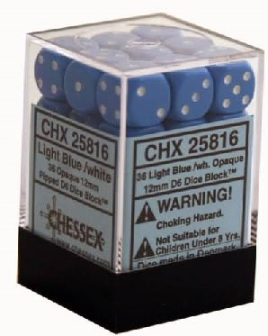 Opaque Light Blue/White 36 12mm D6 Dice Chessex | Red Claw Gaming