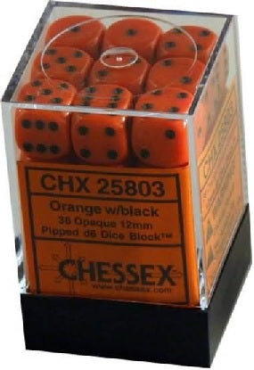 Opaque Orange/Black 36 12mm D6 Dice Chessex | Red Claw Gaming