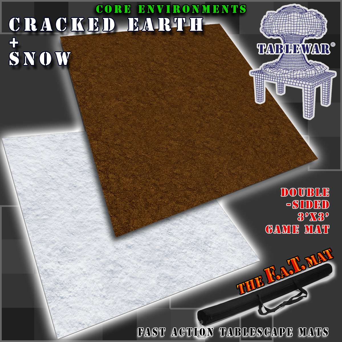 F.A.T. MATS: CORE ENVIRONMENT DOUBLE-CRACKED EARTH/SNOW 3X3 Gaming Mat F.A.T. Mats | Red Claw Gaming