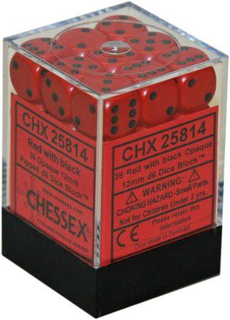 Opaque Red and Black 36 12mm D6 Dice Chessex | Red Claw Gaming