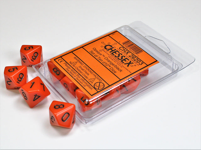 CHX 26203 - Opaque Orange/Black Set of Ten D10 | Red Claw Gaming