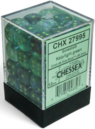 BOREALIS 36D6 KELP/LIGHT GREEN LUMINARY 12MM Dice Chessex | Red Claw Gaming