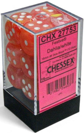 FESTIVE 12D6 DAHLIA/WHITE LUMINARY 16MM Dice Chessex | Red Claw Gaming