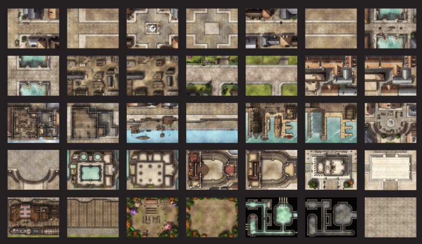 INTO THE WILDS BATTLEMAP BOOKS: TOWNS AND CITIES Role Playing Universal DIstribution | Red Claw Gaming