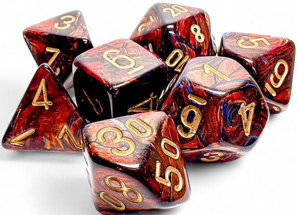 SCARAB 7-DIE SET MEGA-HEDRAL BLUE BLOOD/GOLD Dice Chessex | Red Claw Gaming