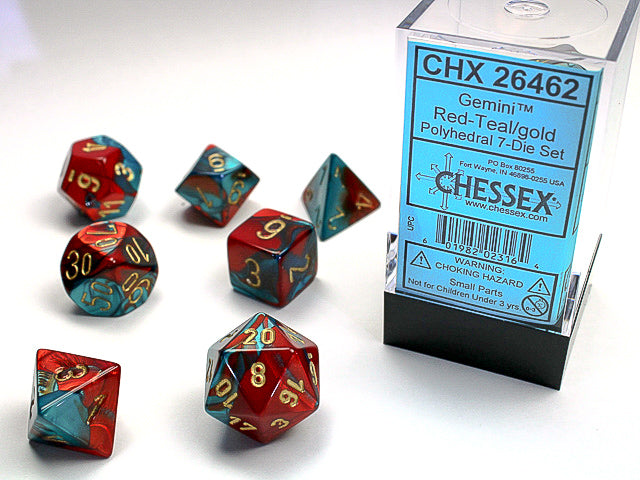 GEMINI 7-DIE SET RED-TEAL/GOLD Dice Chessex | Red Claw Gaming