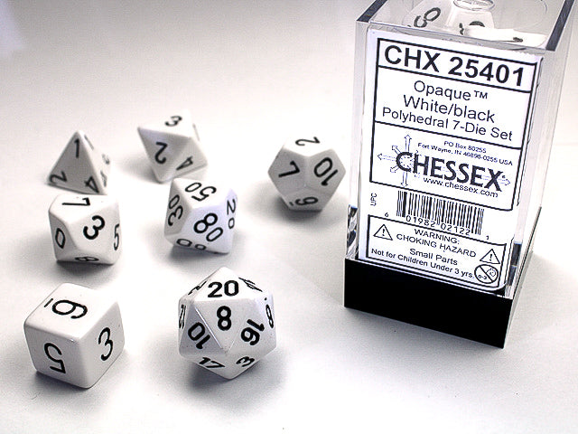 Opaque White/Black 7-Die Set Dice Chessex | Red Claw Gaming