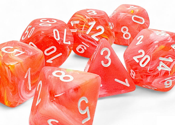 FESTIVE 7-DIE SET MEGA-HEDRAL DAHLIA/WHITE Dice Chessex | Red Claw Gaming