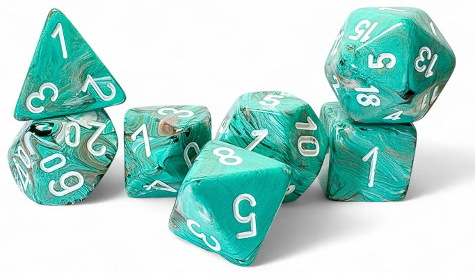 MARBLE 7-DIE SET MEGA-HEDRAL OXI-COPPER/WHITE Dice Chessex | Red Claw Gaming