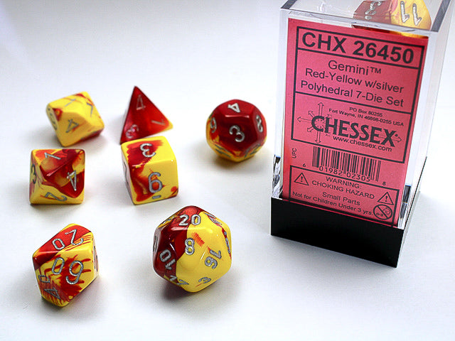 GEMINI 7-DIE SET RED-YELLOW/SILVER Dice Chessex | Red Claw Gaming